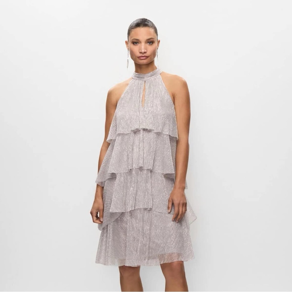 Melanie Lyne tiered silver dress - Size 0 - NWT - bridal formal dress trapeze